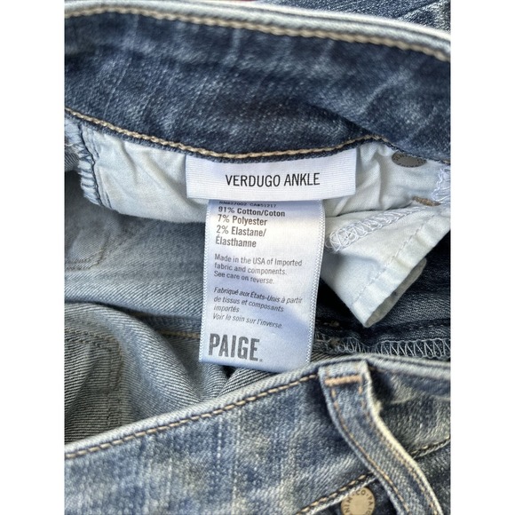 Paige Verdugo Ankle Jeans Womens Sz 26x28‎ Medium Wash Low Rise Raw Hem - Picture 4 of 8